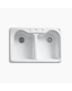 Kohler Hartland Cast Iron Sink, Self-Rimming, 4 Faucet Holes - White