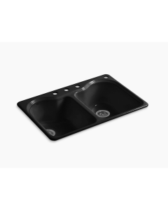 Kohler Hartland Cast Iron Sink, Self-Rimming, 4 Faucet Holes – Black Black