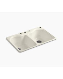 Kohler Hartland Cast Iron Sink, Self-Rimming, 4 Faucet Holes – Biscuit