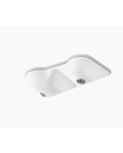 Kohler Hartland Cast Iron Sink, Double Equal Undercounter, 5 Faucet Holes – White