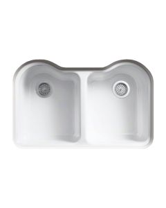 Kohler Hartland Cast Iron Sink, Double Equal Undercounter, 5 Faucet Holes