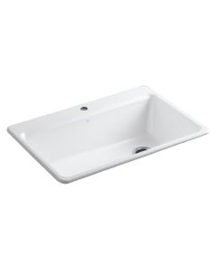 Kohler Riverby Cast Iron Sink, Single-Bowl, Top Mount, 1 Faucet Hole With Accessories