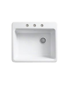 Kohler Riverby Cast Iron Sink, Single-Bowl, Top Mount, 3 Faucet Holes With Bottom Bowl Rack