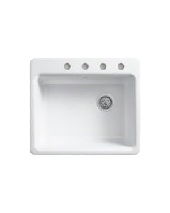 Kohler Riverby Cast Iron Sink, Single-Bowl, Top Mount, 4 Faucet Holes With Bottom Bowl Rack
