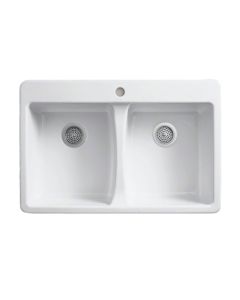 Kohler Deerfield Cast Iron Sink, Double Bowl, Top-Mount, 1 Faucet Hole