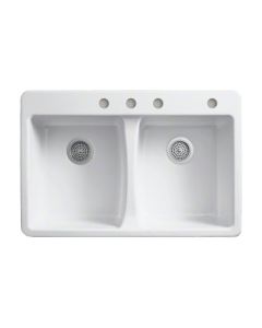 Kohler Deerfield Cast Iron Sink, Double Bowl, Top-Mount, 4 Faucet Holes