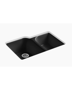 Kohler Executive Chef Under-mount Cast Iron Sink, Drop-In, 4 Faucet Holes - Black-Black