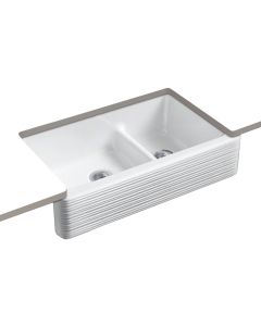Whitehaven® Self-Trimming® Smart Divide® Hayridge™ Double-Bowl Kitchen Sink with Tall Apron - White