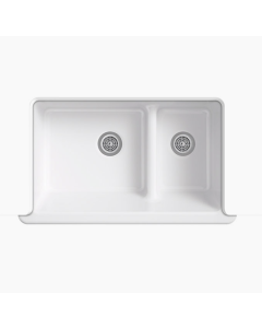 Whitehaven® Self-Trimming® Smart Divide® Under-mount Large/Medium Double-bowl Kitchen Sink with Short Apron - White