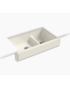 Whitehaven® Self-Trimming® Smart Divide® Under-mount Large/Medium Double-bowl Kitchen Sink with Short Apron - Biscuit