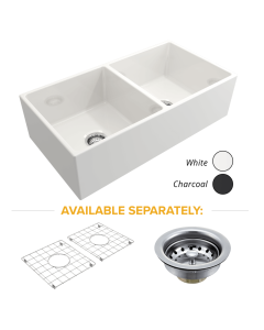 Crestwood Fireclay 36" Modern Double Bowl Smooth Apron Fireclay Sink