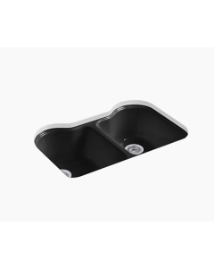 Kohler Hartland Cast Iron Sink, Double Equal Undercounter, 5 Faucet Holes – Black Black