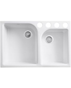 Kohler Executive Chef Under-mount Cast Iron Sink, Drop-In, 4 Faucet Holes - White