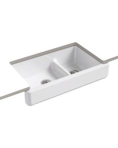 Kohler® Whitehaven® Double Bowl Cast Iron Sink, Short Apron Front Fits 36" Cabinets