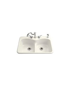 Kohler Langlade 33" x 22" x 9-5/8" top-mount Smart Divide® double-equal kitchen sink with one faucet hole and one accessory hole - Biscuit