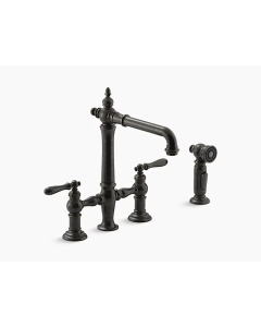 Artifacts® Deck-Mount Bridge Kitchen Sink Faucet with Lever Handles and Sidespray