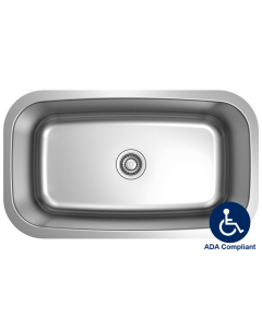 UBuilder Large Single Bowl Undermount Kitchen Sink, 18ga ADA Compliant